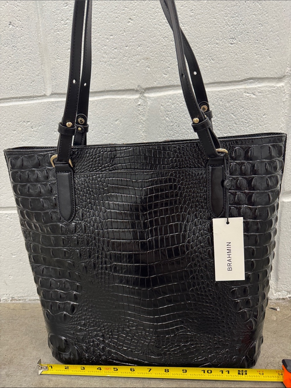 Brahmin Black Croc “Ezra untamed Kairos” Tote with Leopard-Print Center Panel - Picture 3 of 9